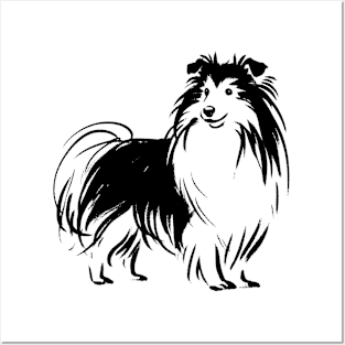 Stick figure sheltie dog in black ink Posters and Art